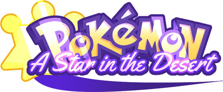 A logo that says Pokémon: A Star in the Desert. A shine of light is running across it.